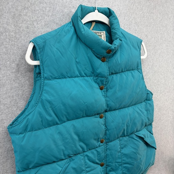 Vintage L.L.Bean Down Puffer Vest Womens Large Teal Snap Front Made USA 90s - Picture 3 of 7
